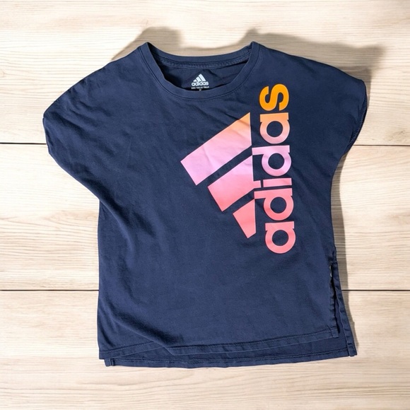 Adidas Kids Navy Blue Graphic T-Shirt - Picture 1 of 4